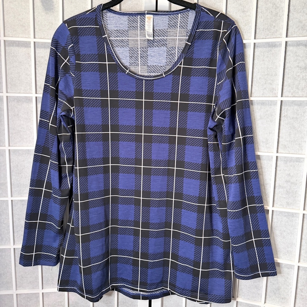 LuLaRoe Blue and Black Checkered Long Sleeve Top